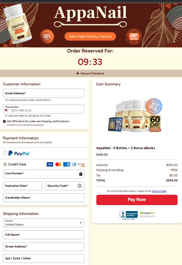 AppaNail Official Website Secure Order Page
